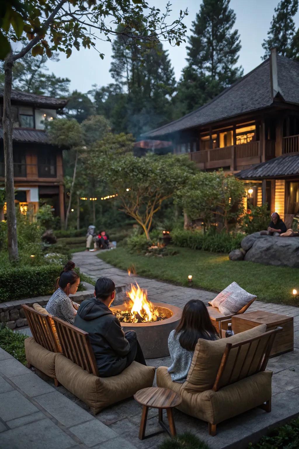 A communal fire pit area perfect for evening gatherings.