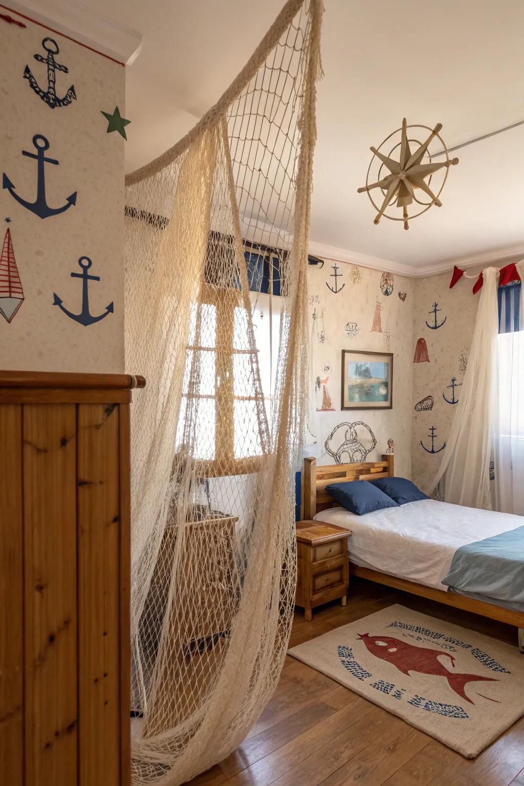 Fishing nets as curtains offer a unique texture and nautical vibe.