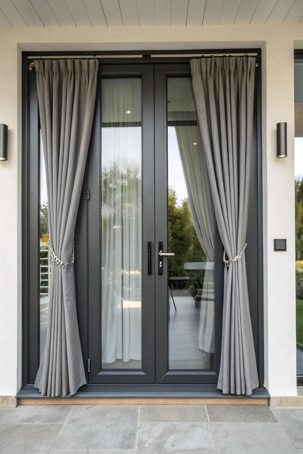 Sleek curtains complementing a modern-styled entryway.