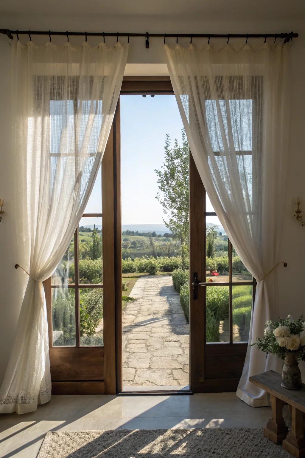 Sheer curtains offer a light and airy feel to your entryway.