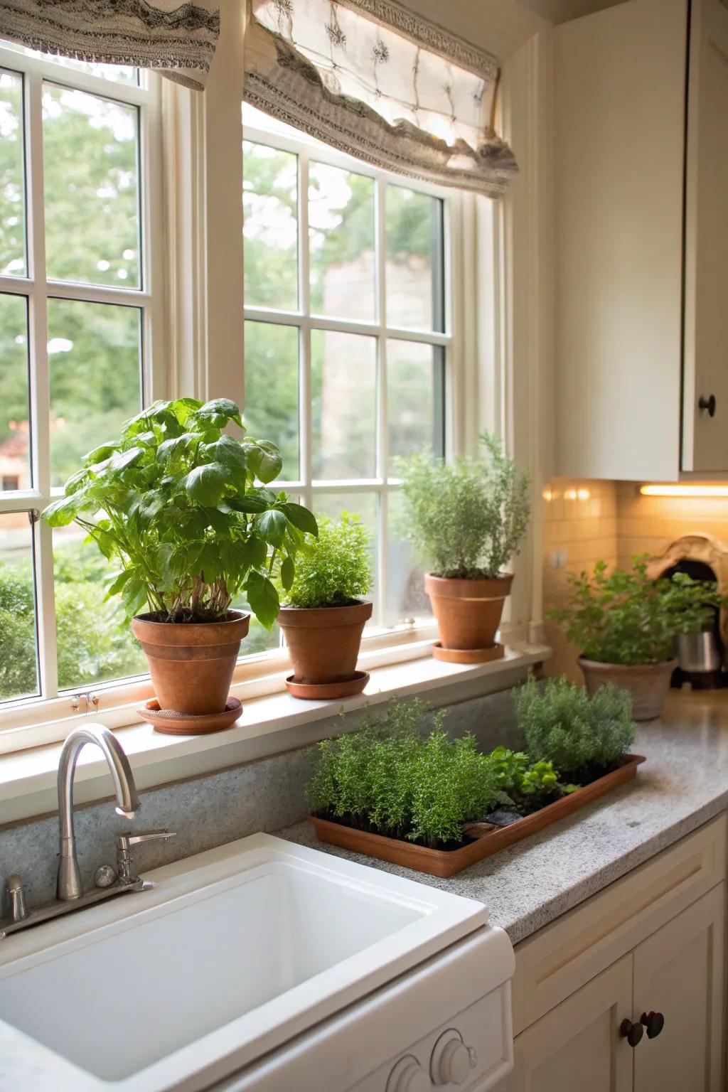 Greenery that enlivens the kitchen.