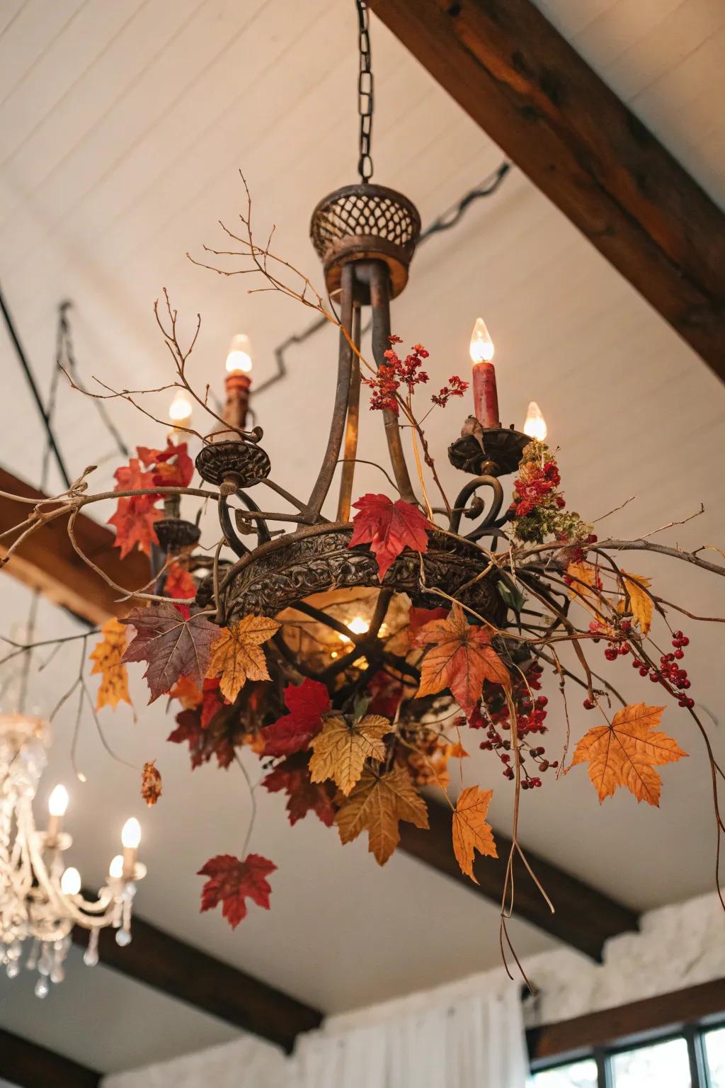 Twigs and foliage impart a natural element to Halloween décor.