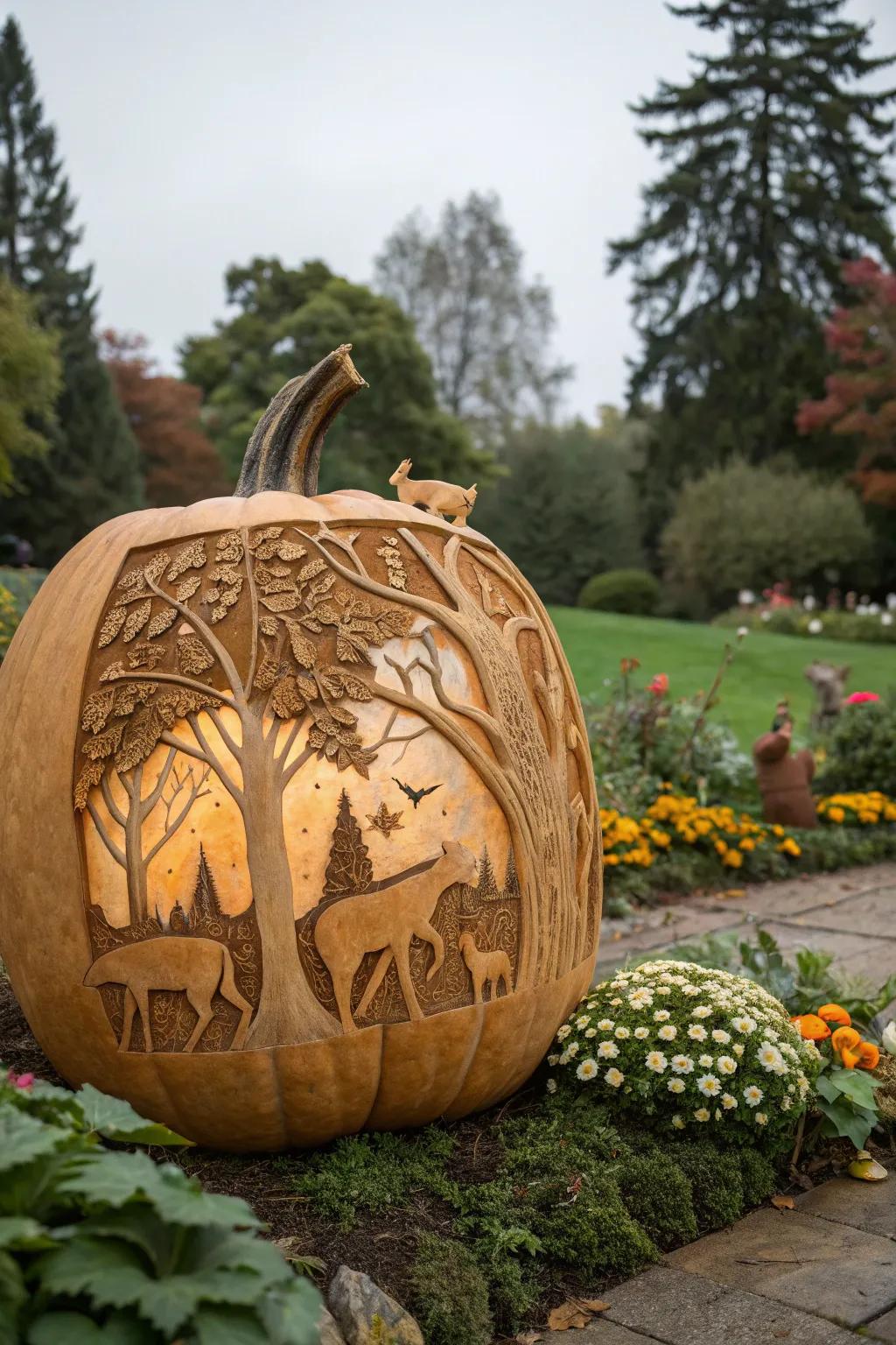 Nature-inspired designs bring the beauty of the outdoors to your pumpkin.