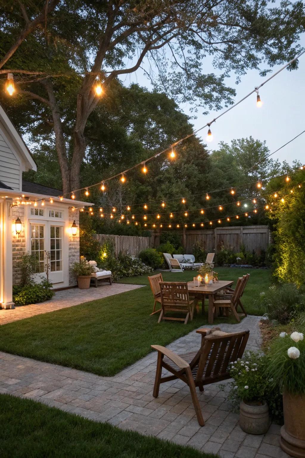 Soft lighting elevates the allure and warmth of your backyard gatherings.