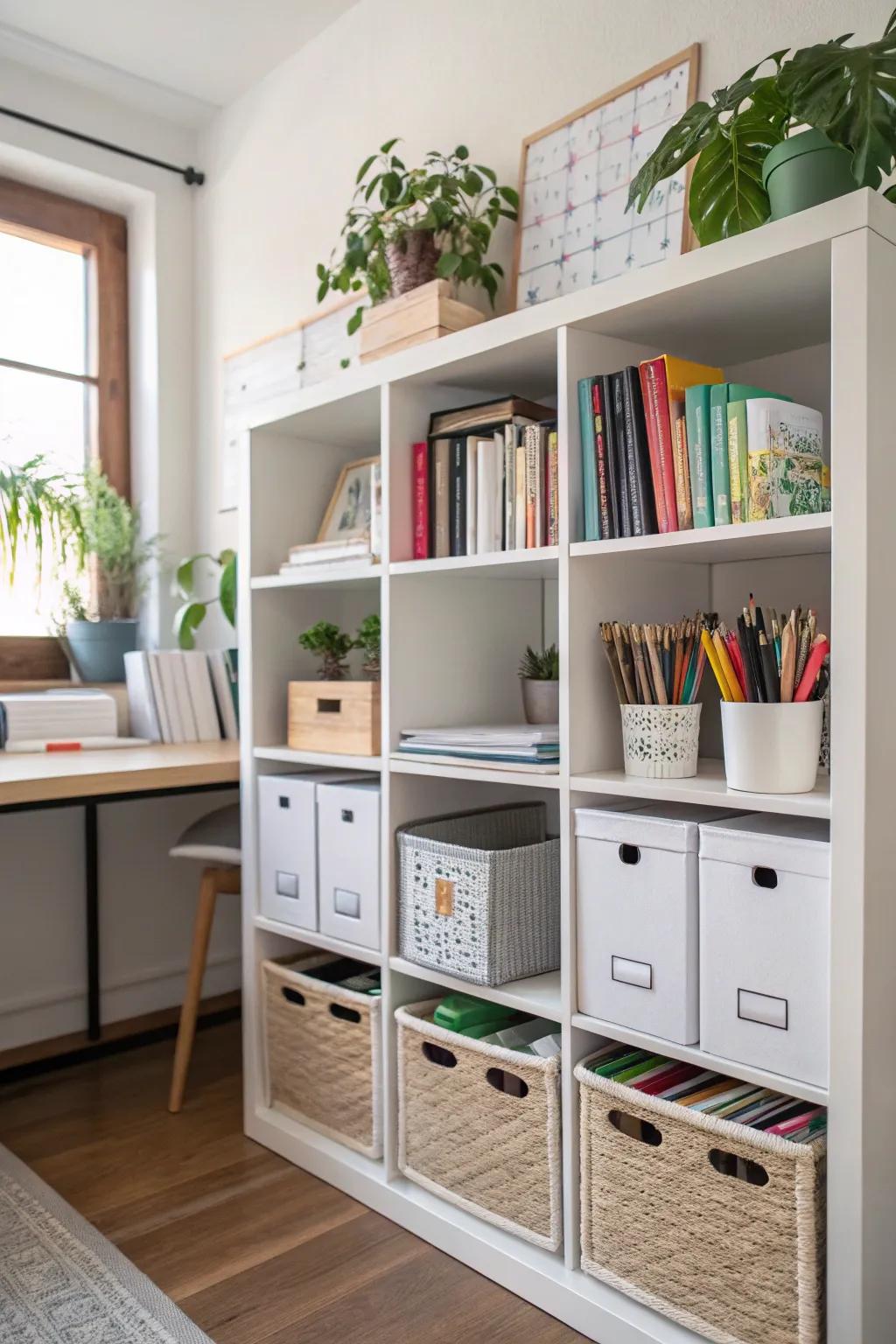 Cubby shelves keep your office organized and tidy.