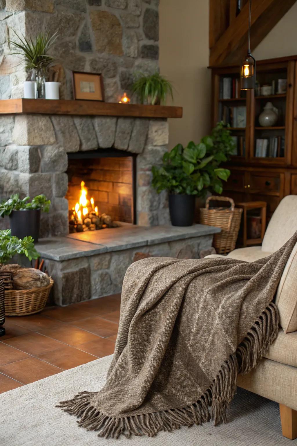 Natural textures like stone and wool add depth and warmth to your decor.