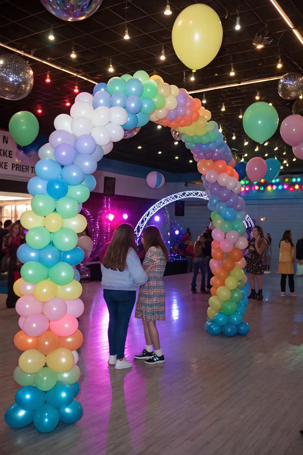 A playful and vibrant indoor party with balloon decor.