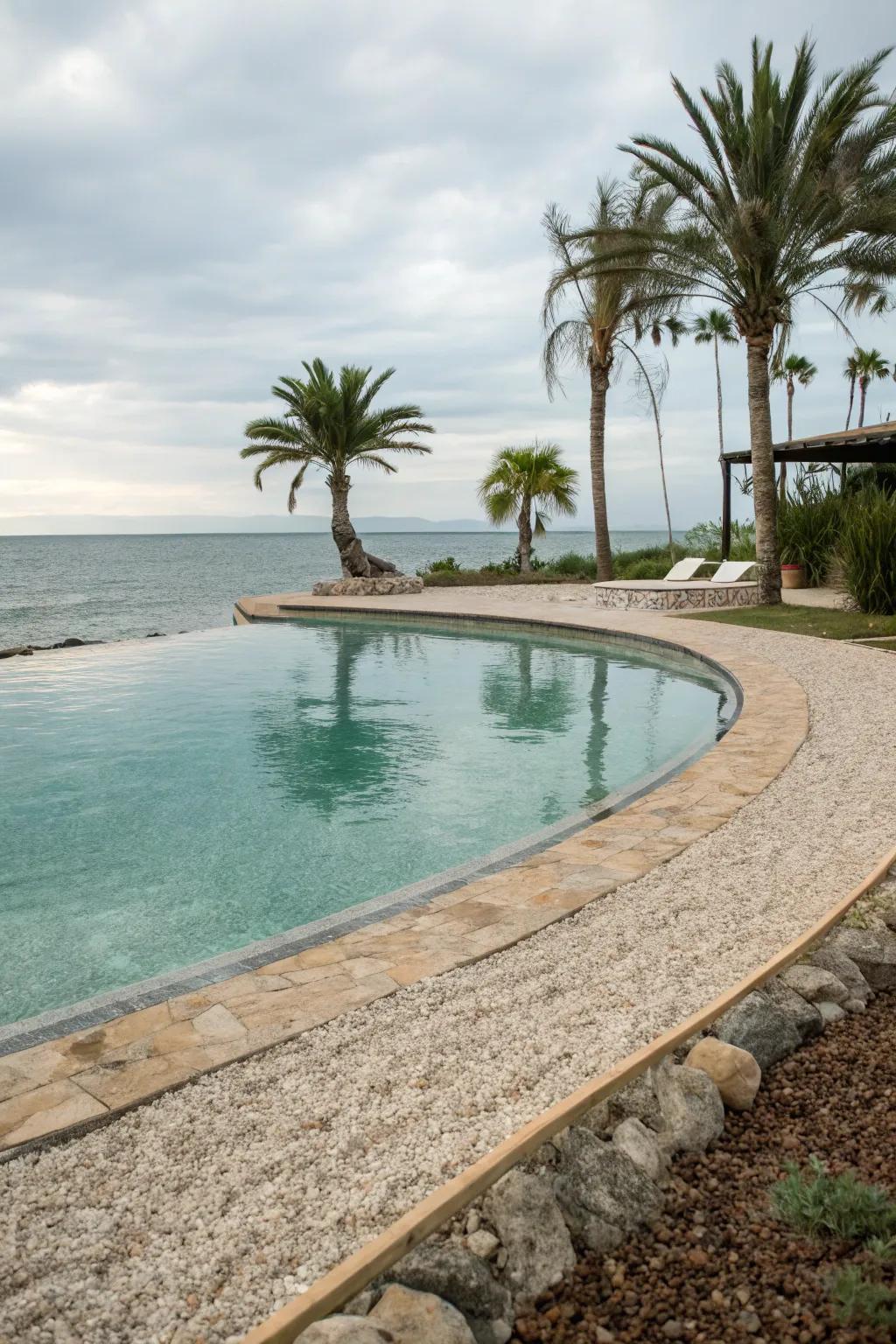Gravel creates a budget-friendly, beach-like pool surround.