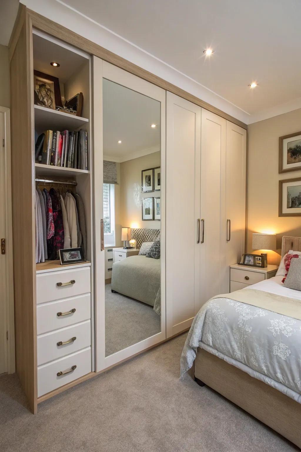 Built-in mirrors make things feel bigger and more useful.