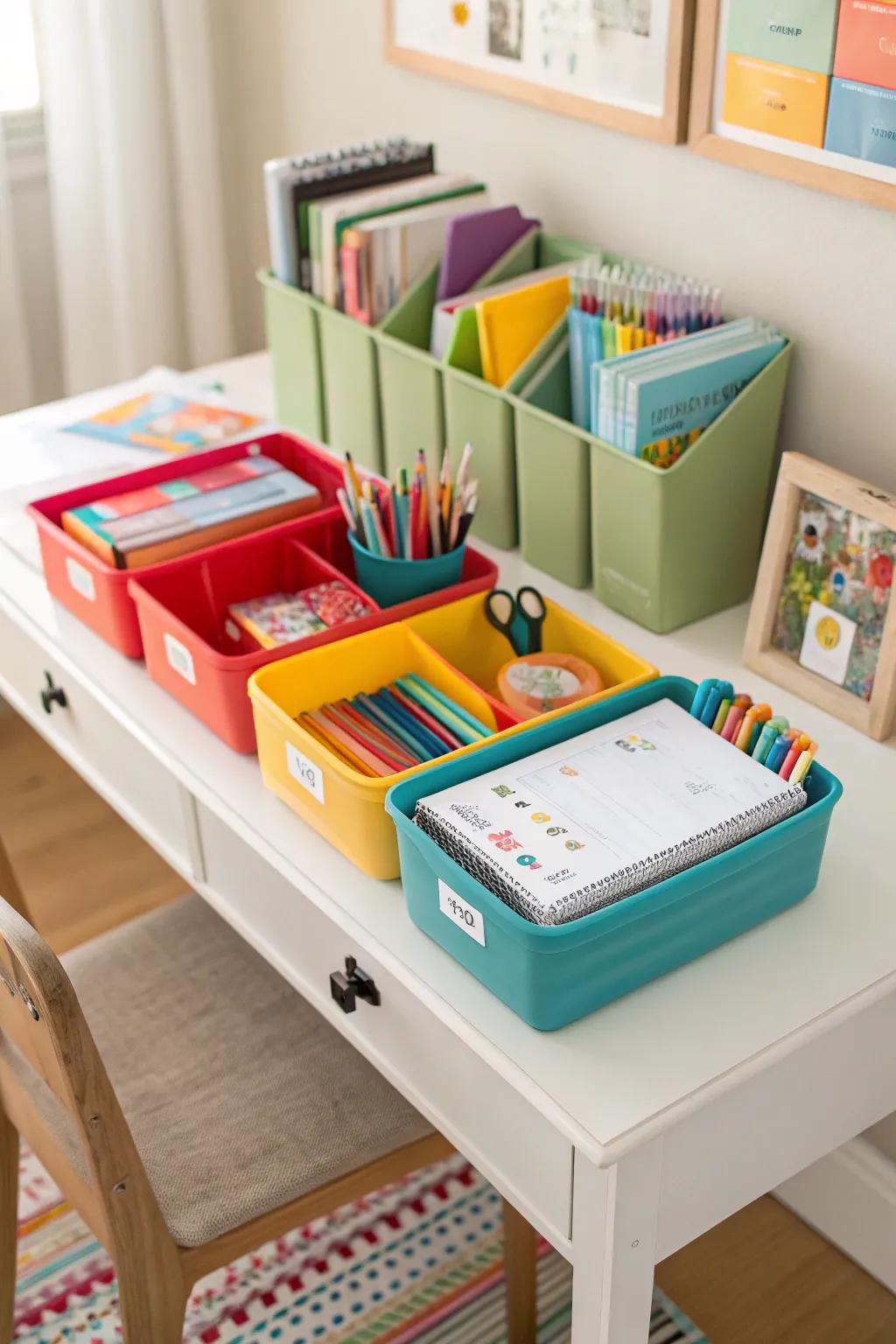 Efficient storage solutions under the desk.