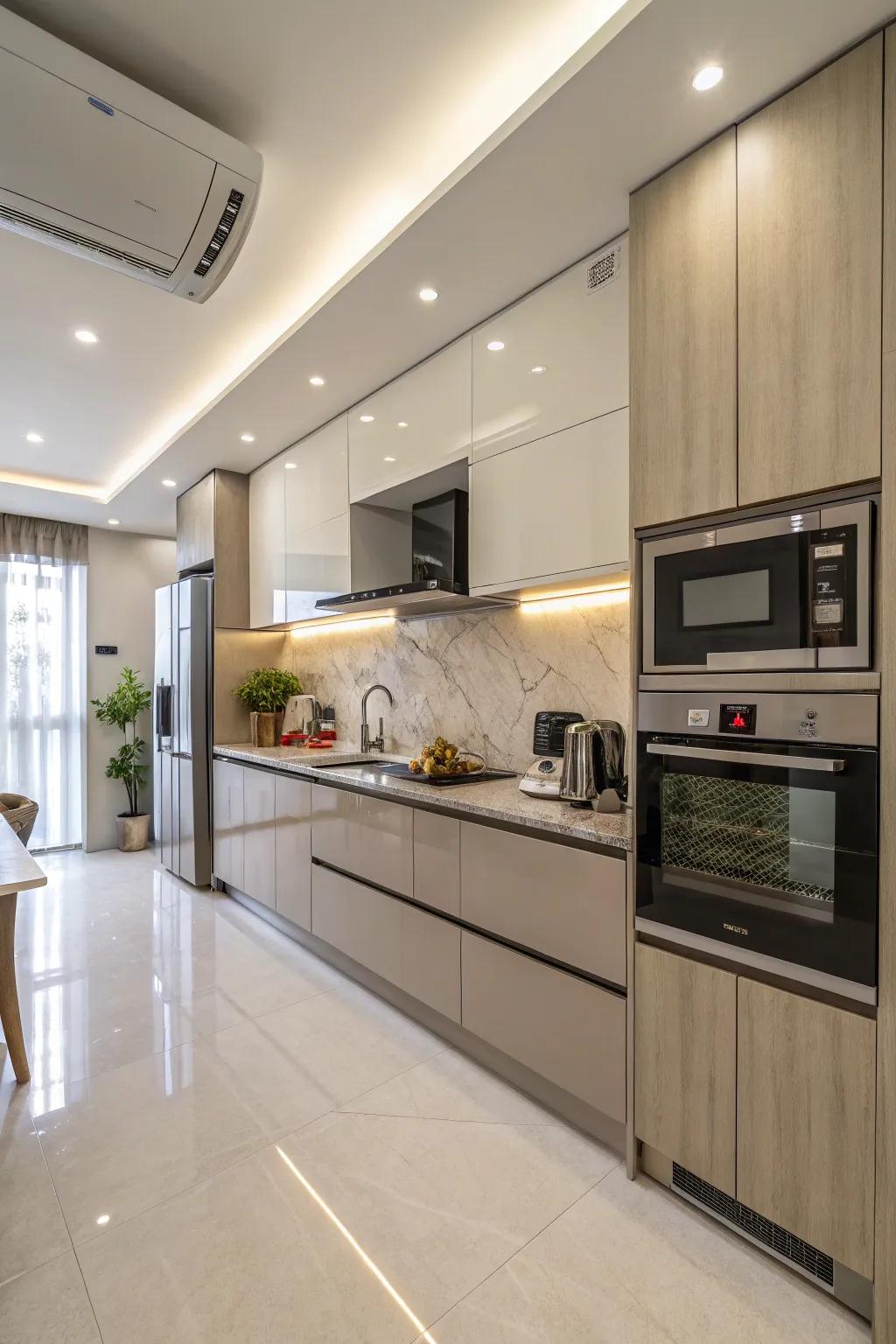 Seamless appliance integration creates a clean and modern kitchen.