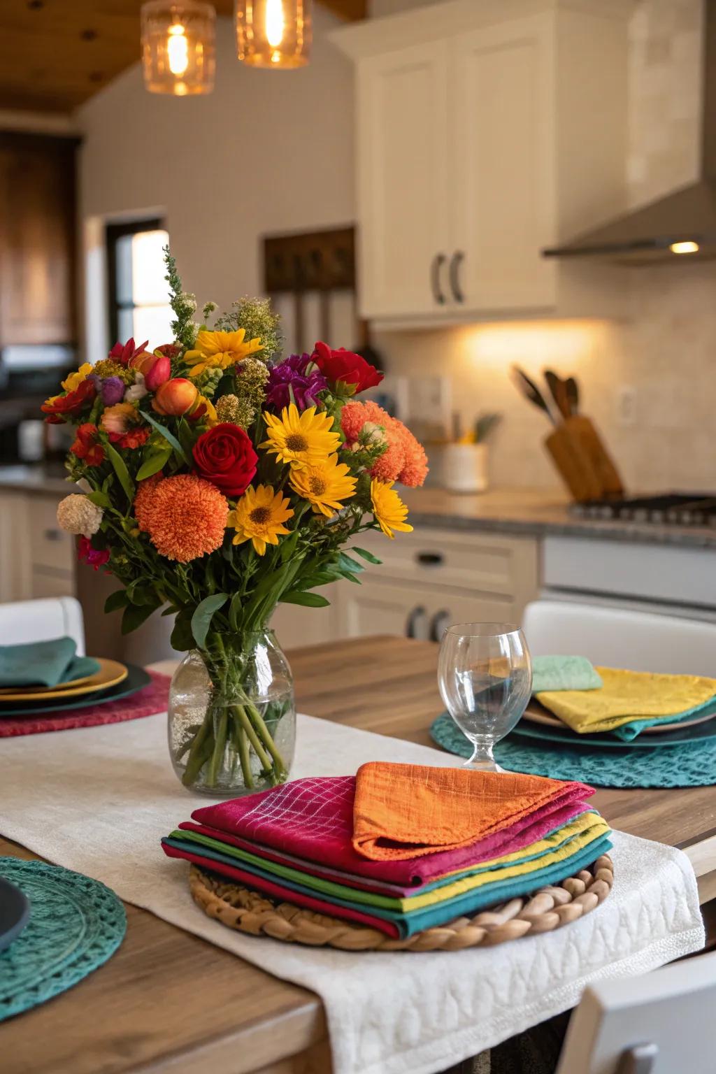 Colorful accents can transform a neutral kitchen into a lively space.