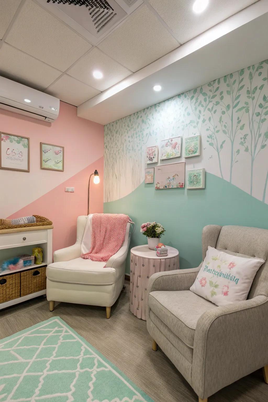 Pastel colors create a tranquil and relaxing environment.