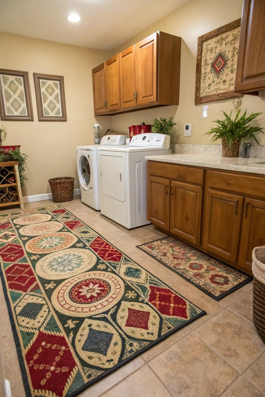 Decorative accents add personality to this laundry room.