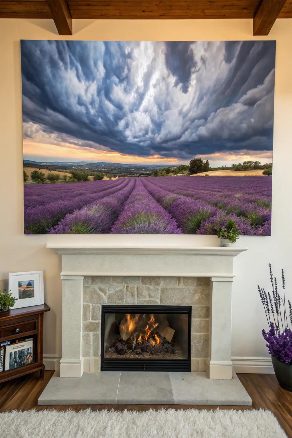 Florals under a dramatic sky, a compelling convergence point for any chamber.