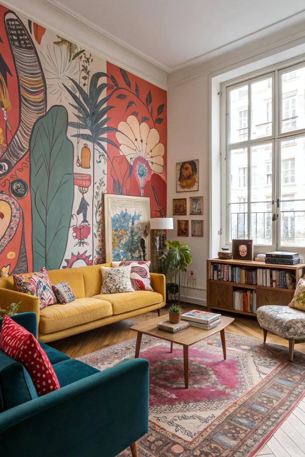 Murals turn your living room into a stunning art gallery.