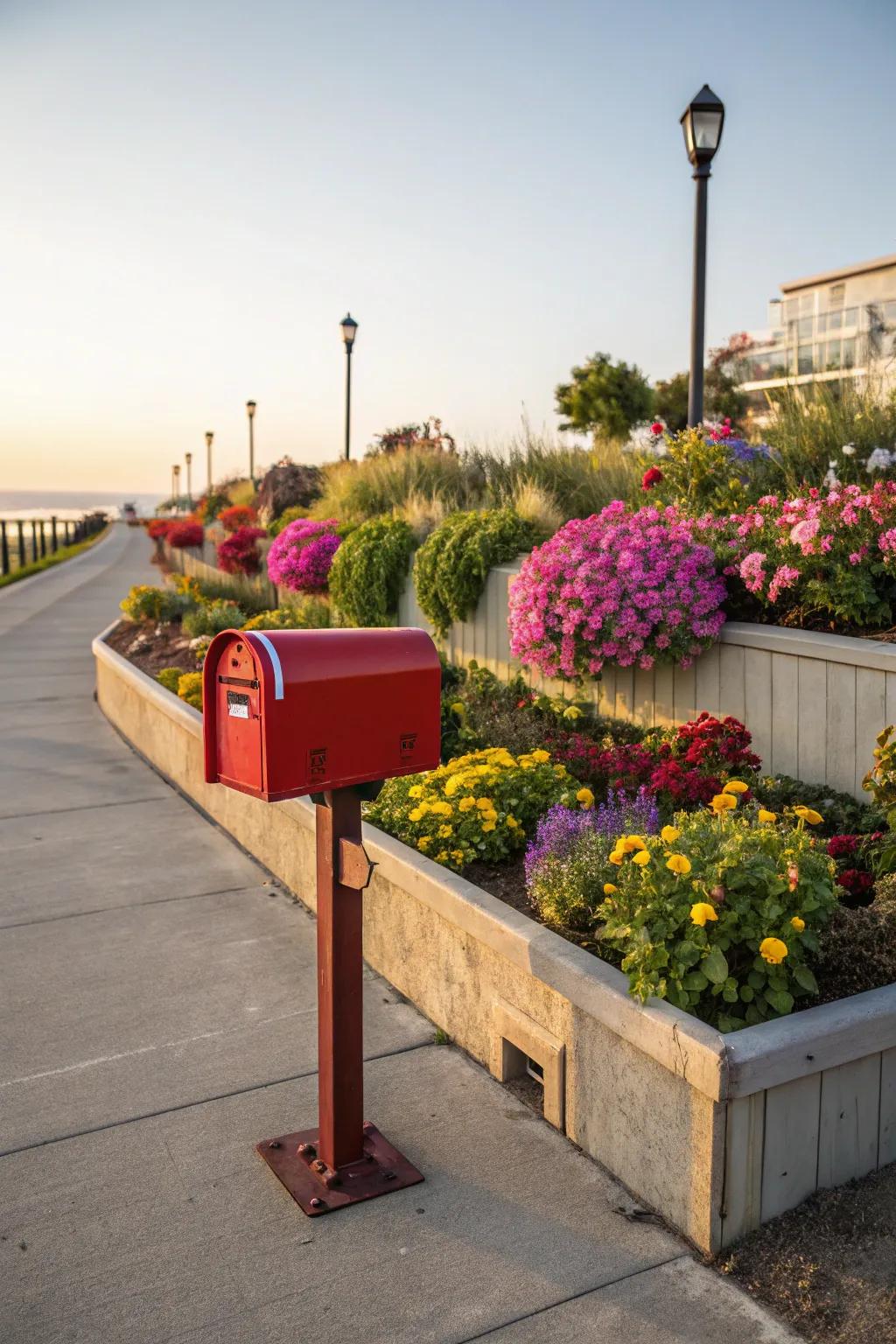 Elevated flower beds offer arrangement and lift up your mailbox garden's layout.