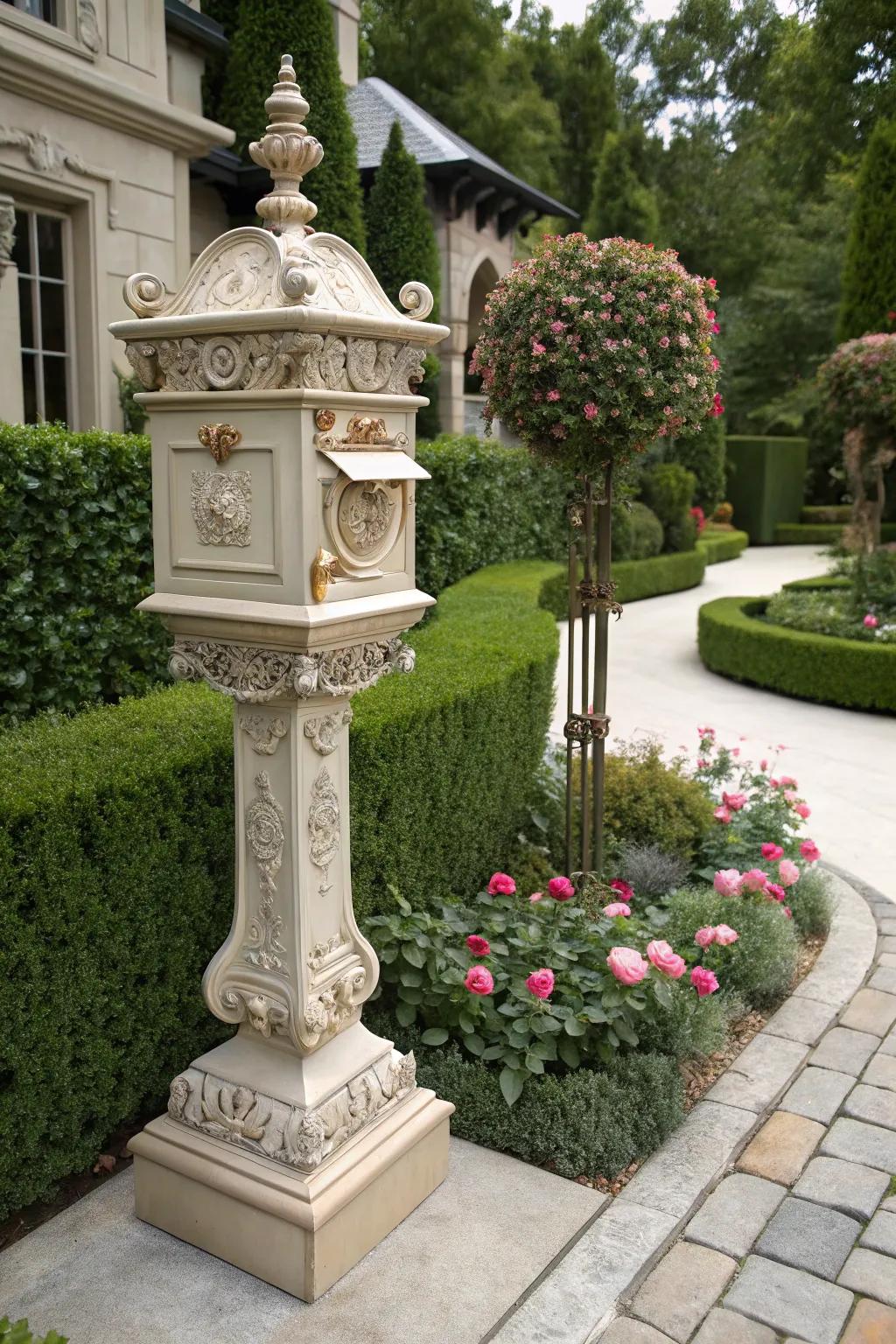 Ornate mailbox posts add a touch of sophistication to any home.