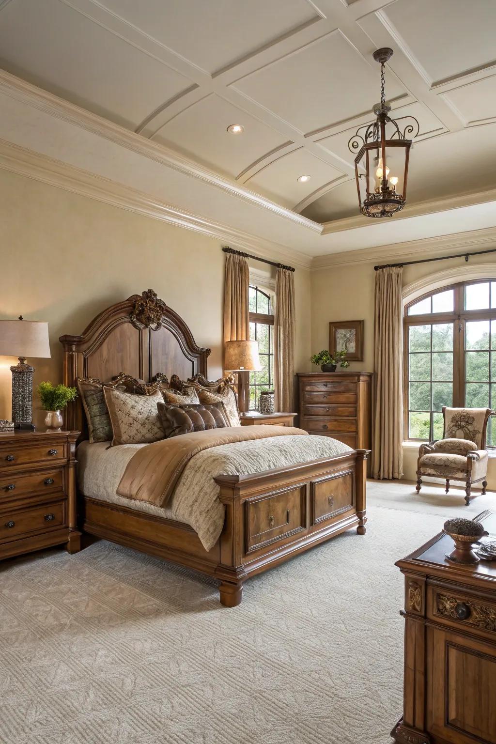 High-end materials introduce a hint of luxury to the master bedroom.