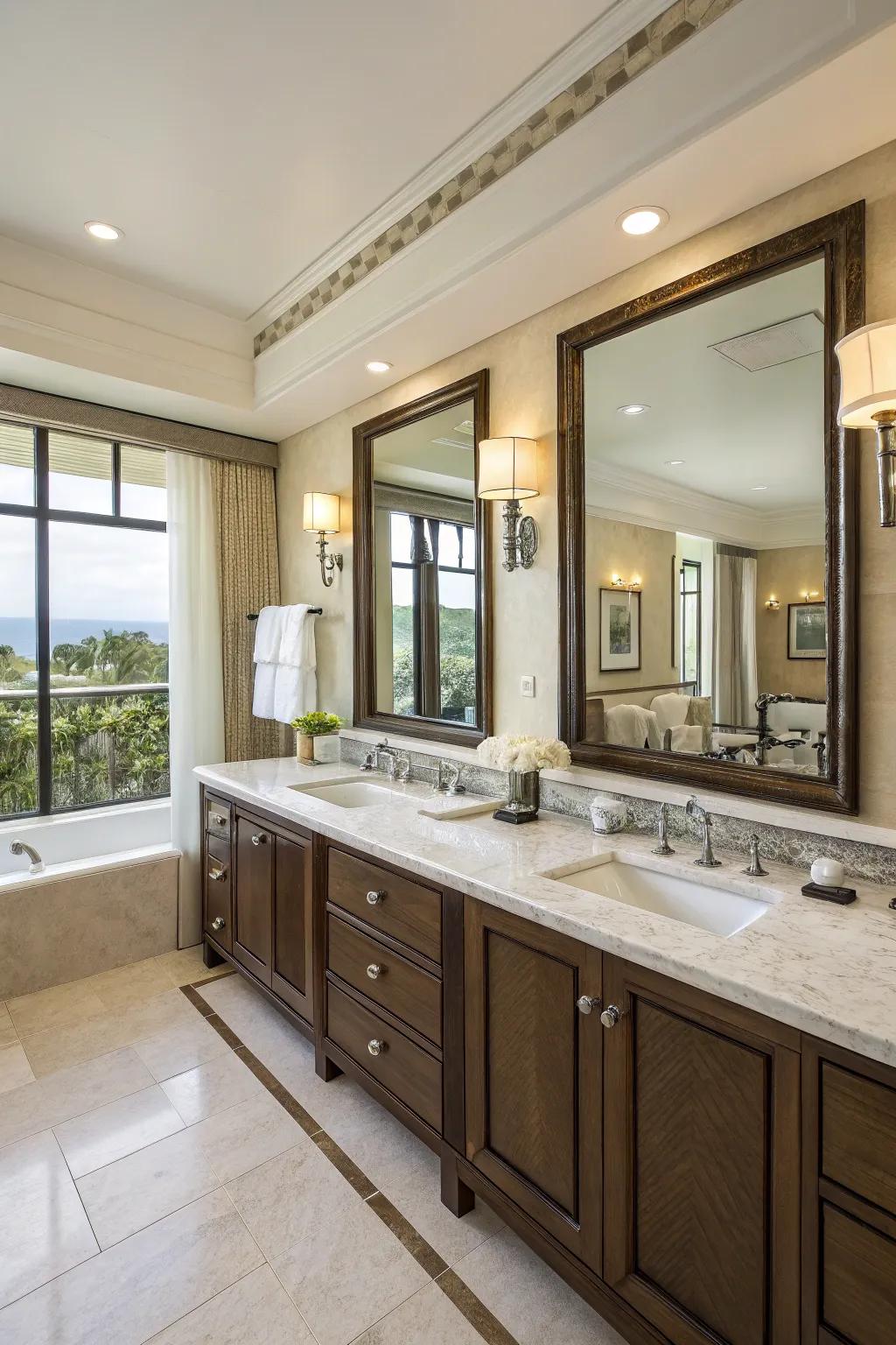 Double sinks offer convenience and style in shared bathrooms.