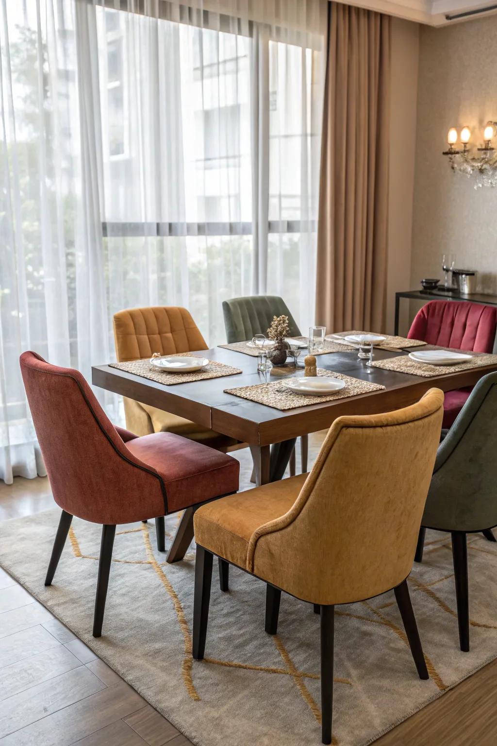 Comfortable seating combines style with relaxation in the dining room.