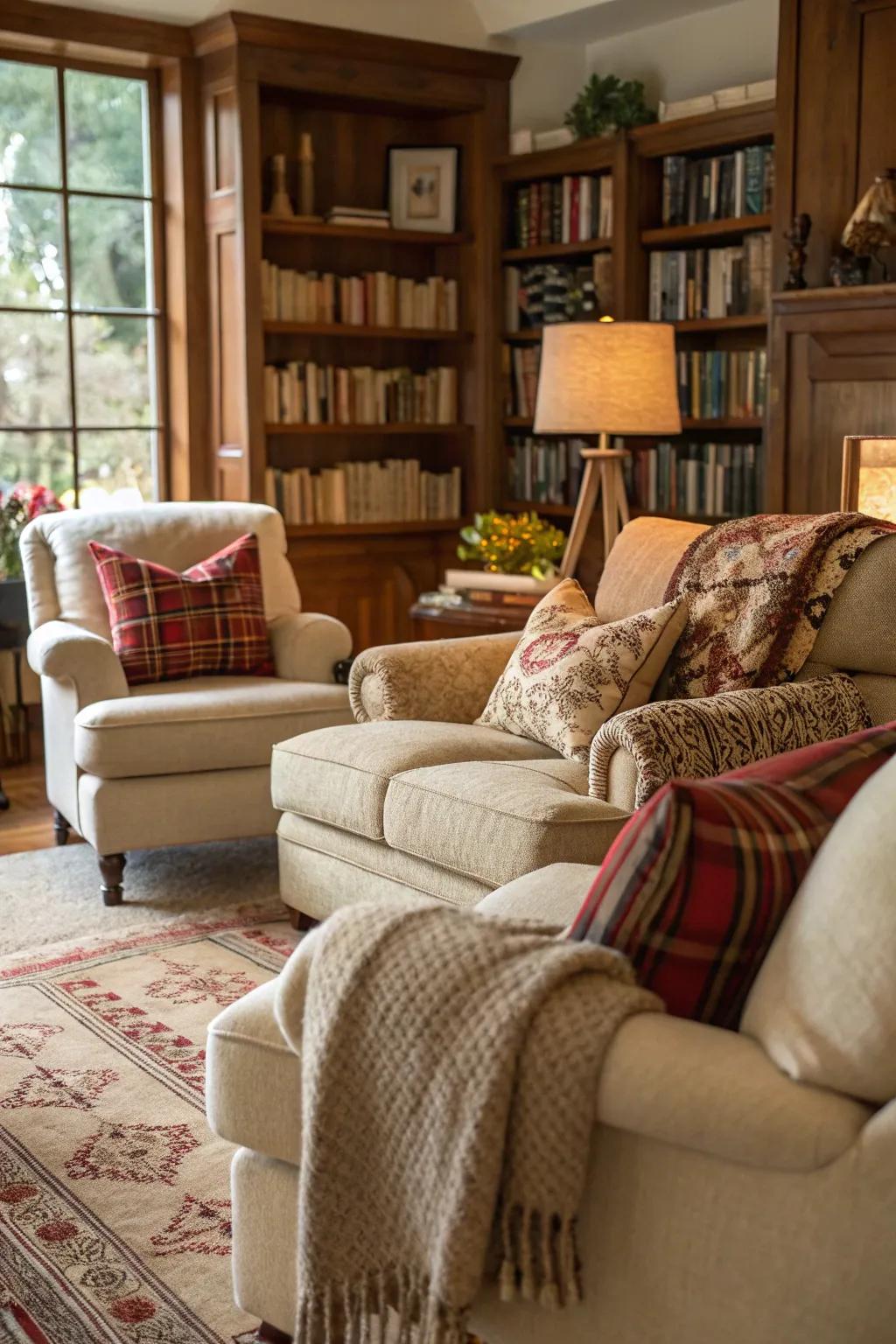 Comfortable seating creates a welcoming room.