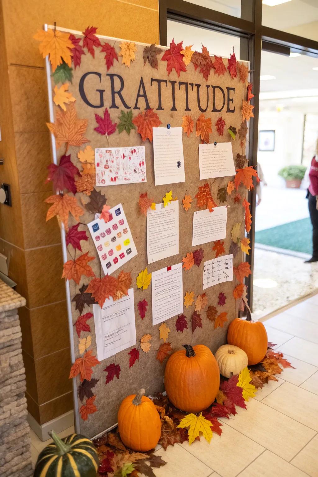 An 'Attitude of Gratitude' bulletin board.