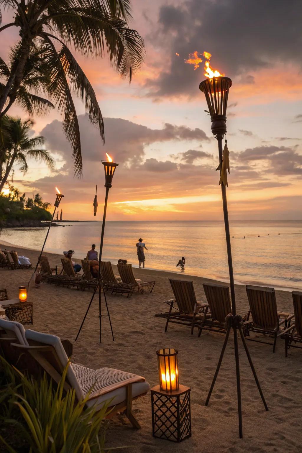 Capture the perfect sunset during a beach party.