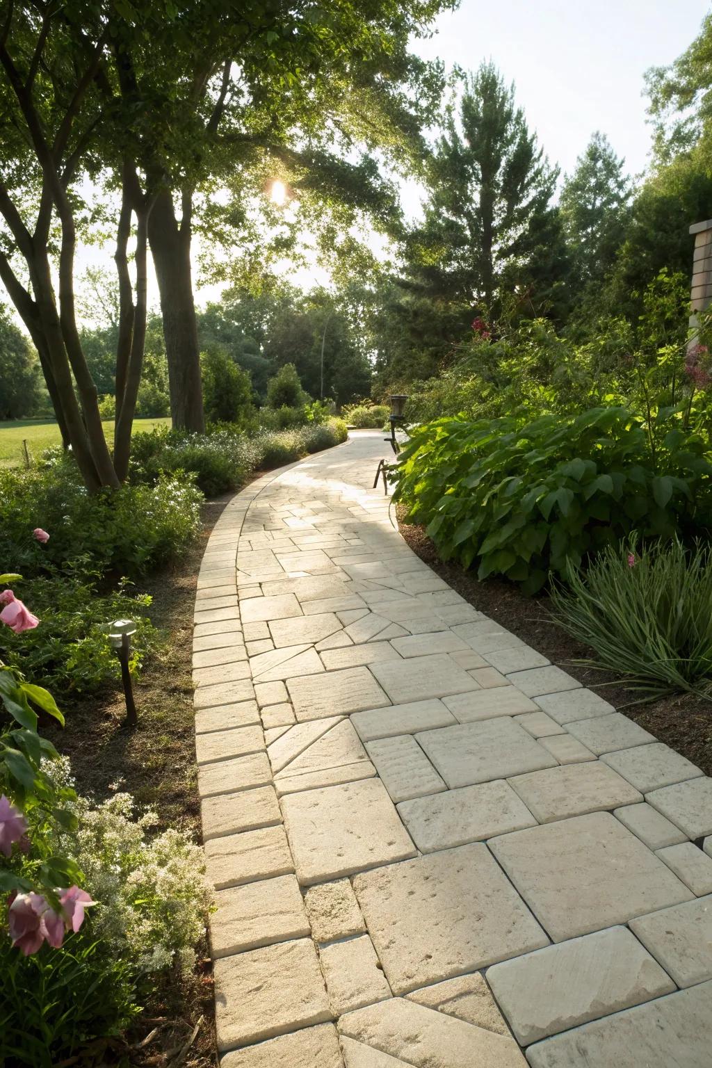 A light limestone walkway basking in the summer sun.