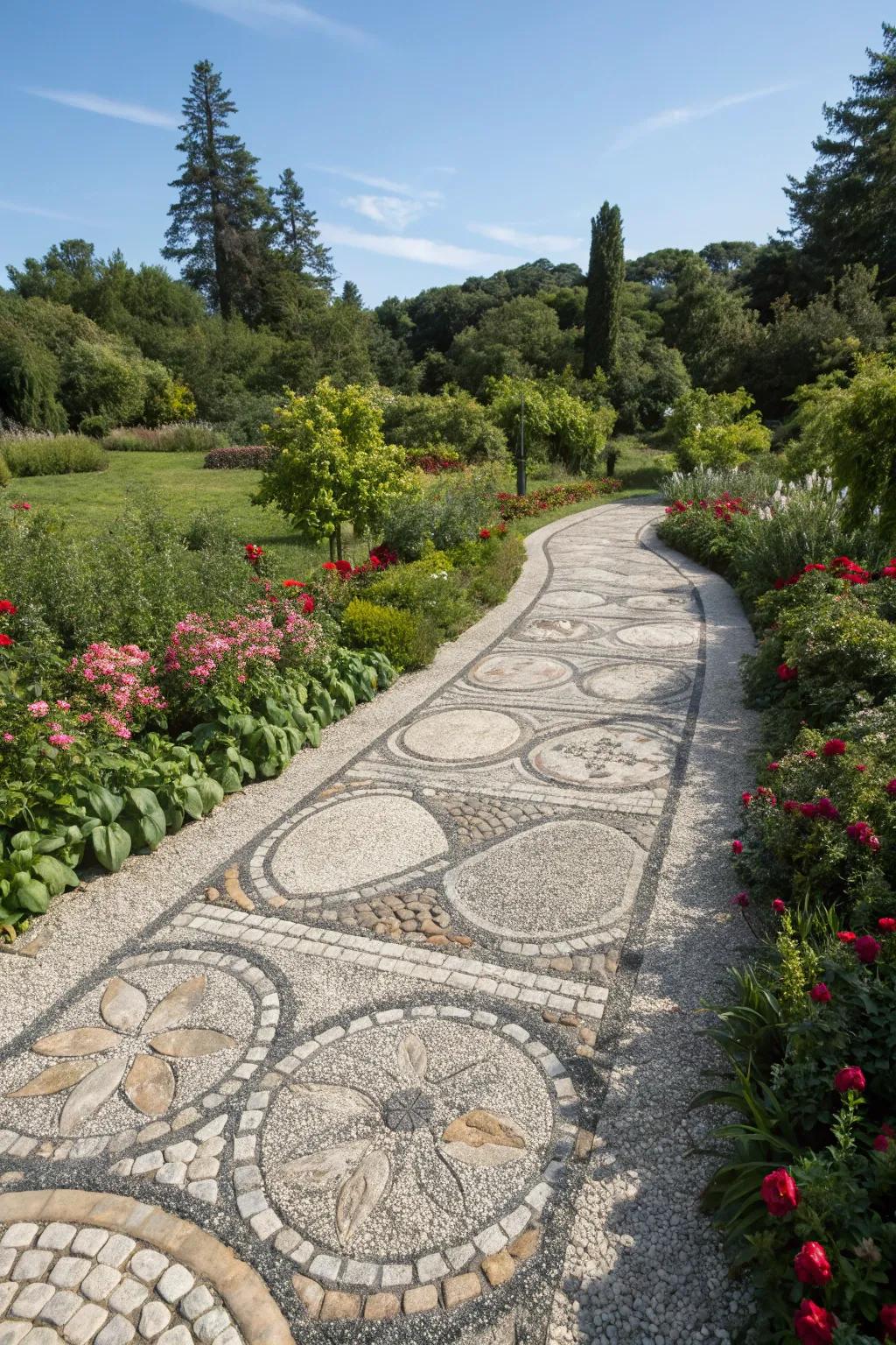 A unique mosaic pathway with artistic flair.