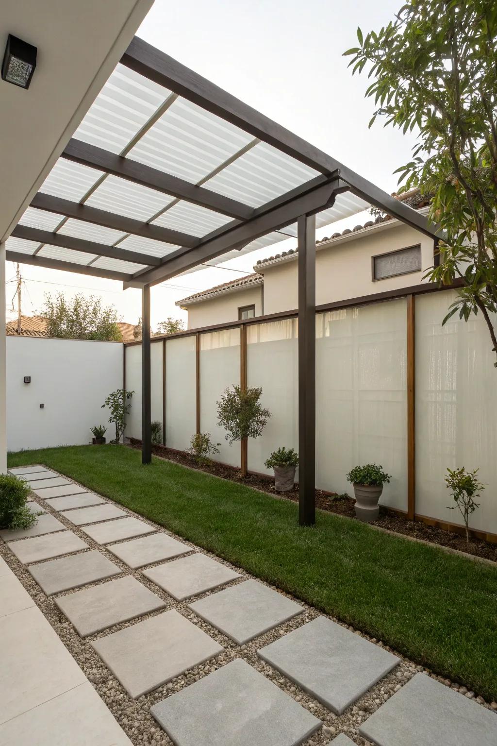 Frosted glass panels provide privacy with a modern edge.