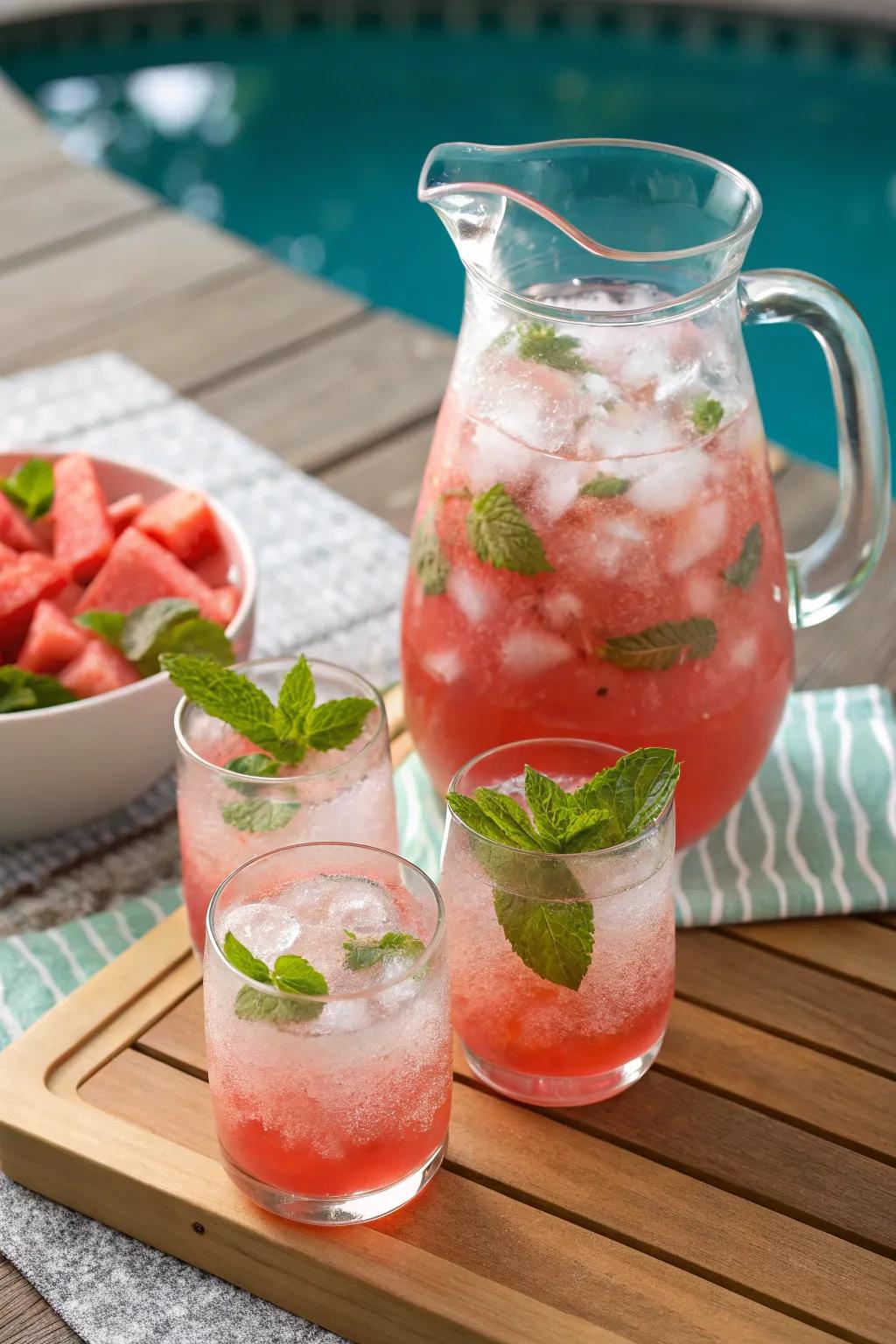 Quench your thirst with a sparkling watermelon lemonade.