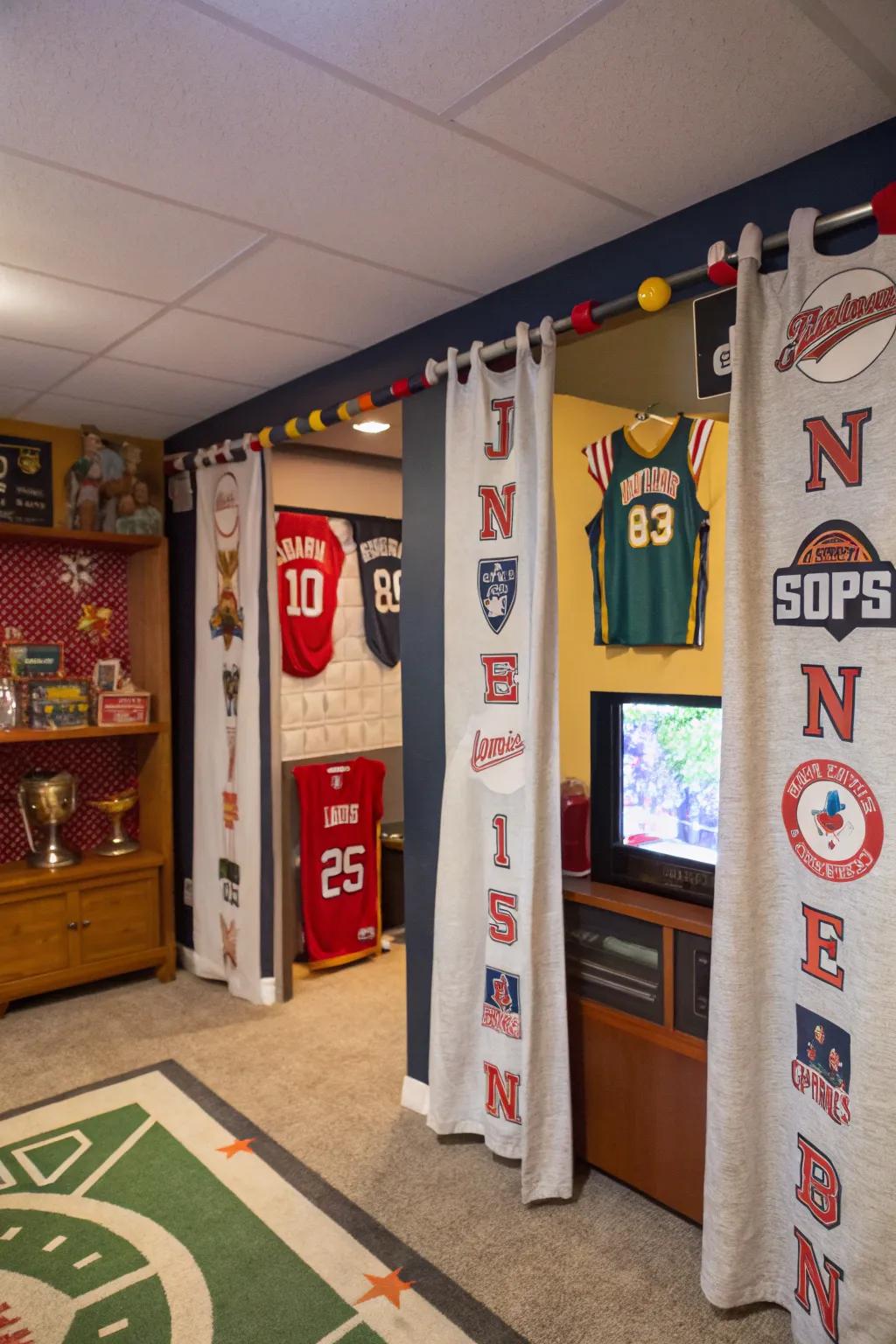 Rally towel curtains add a playful touch to any room.