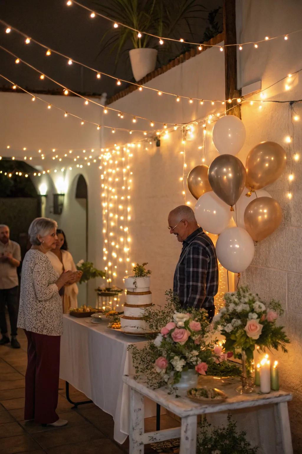 Soft lighting creates a warm and inviting party atmosphere.