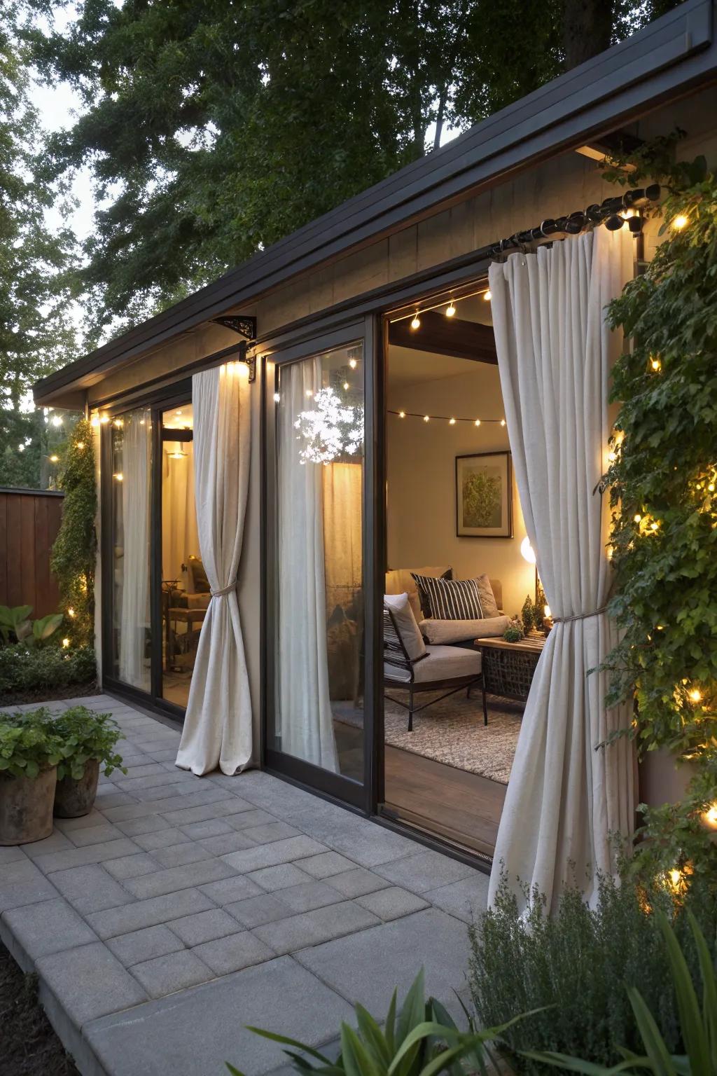 Enhance your patio with weather-resistant outdoor drapes.