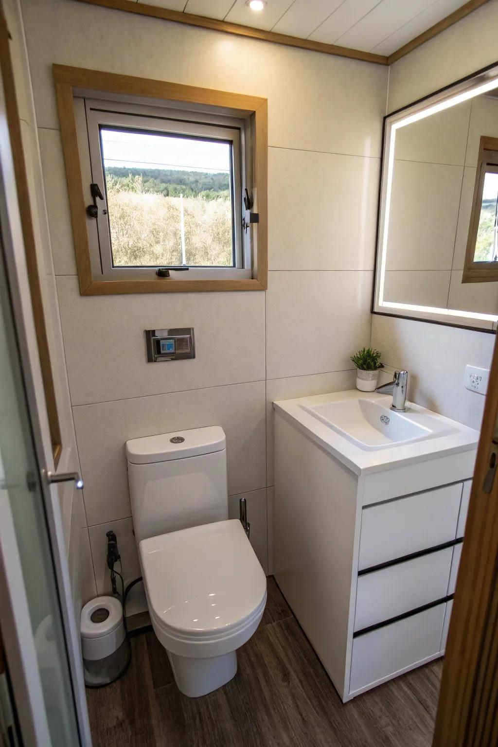Small-scale fixtures maximize space and maintain functionality.