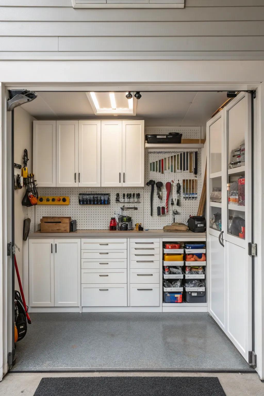 Custom cabinets utilize every inch of your garage, offering unparalleled storage.