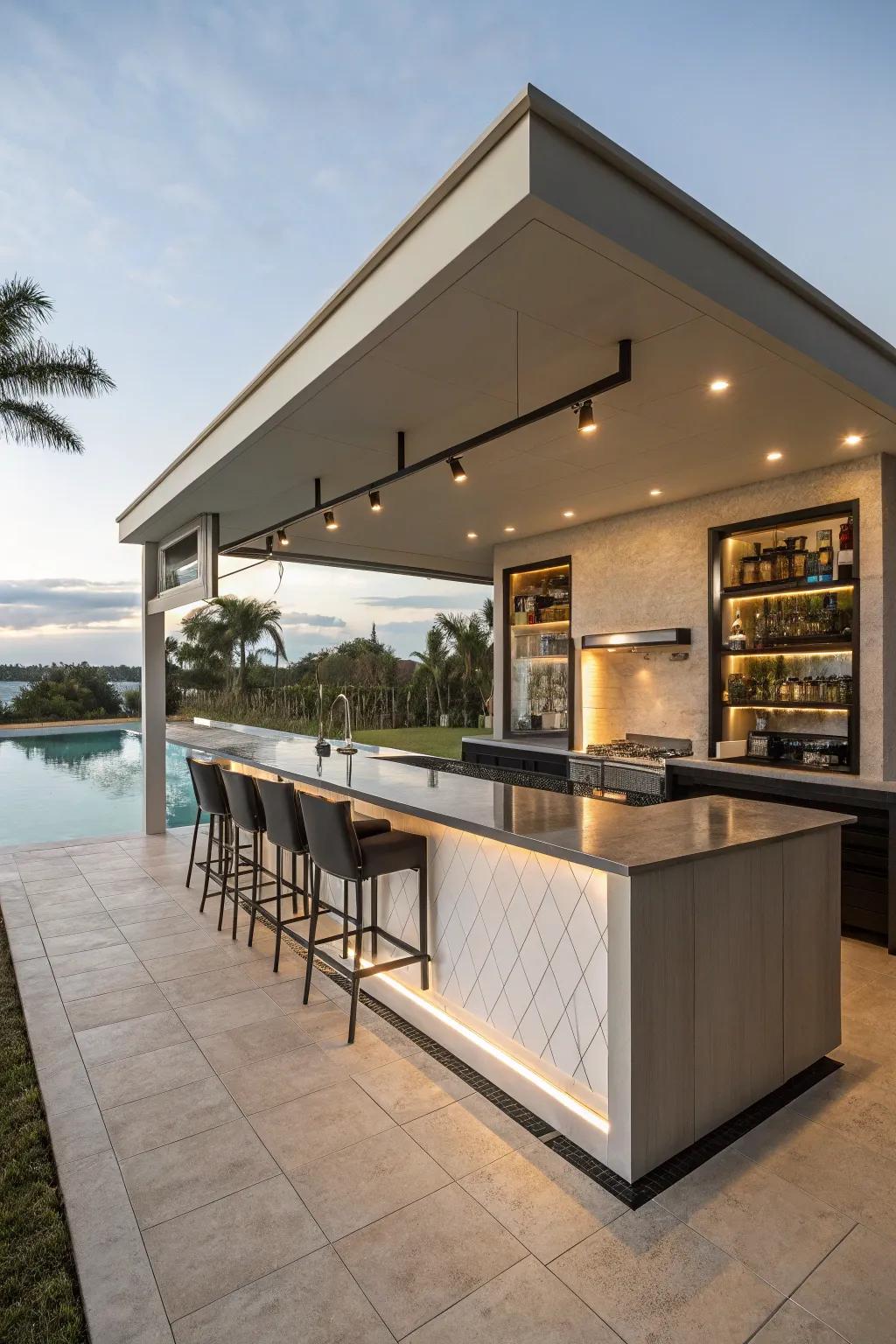 Smart storage solutions keep your pool bar tidy and efficient.