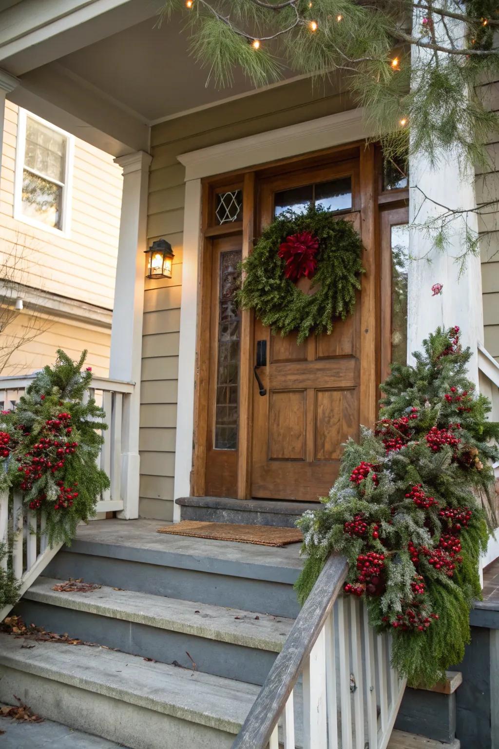 A seasonal wreath adds a welcoming touch to your door.