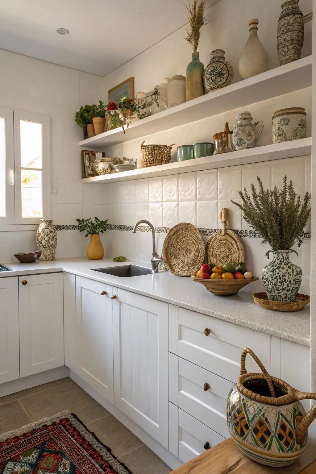 Decorative accents add personality to the kitchen.