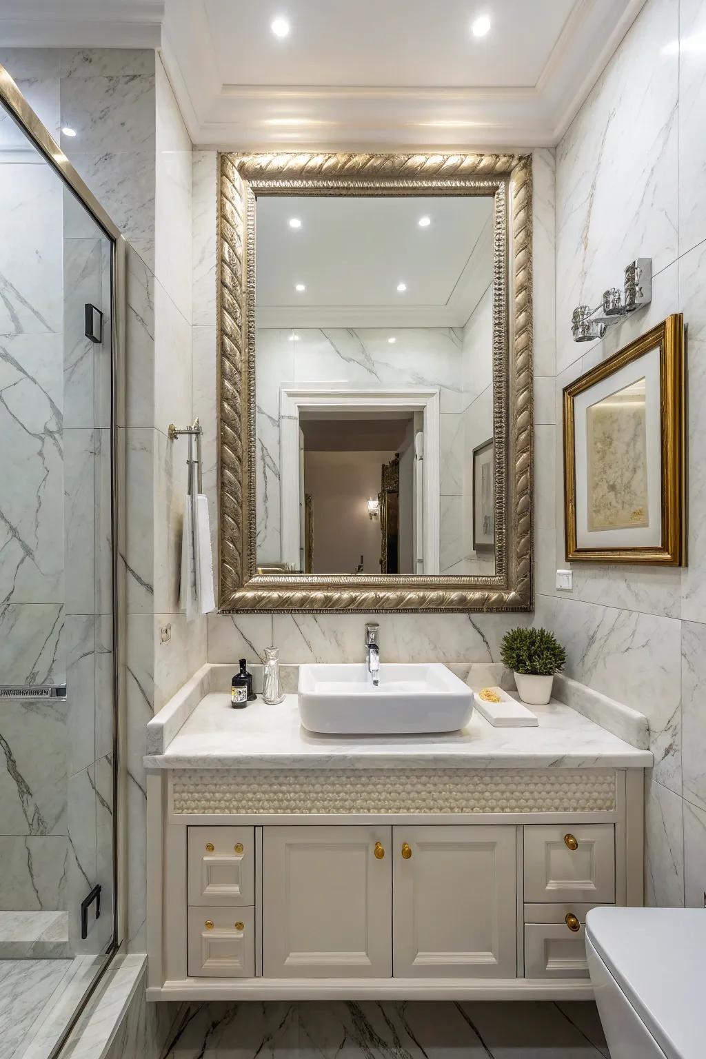 Big mirrors make small bathrooms feel bigger and brighter.