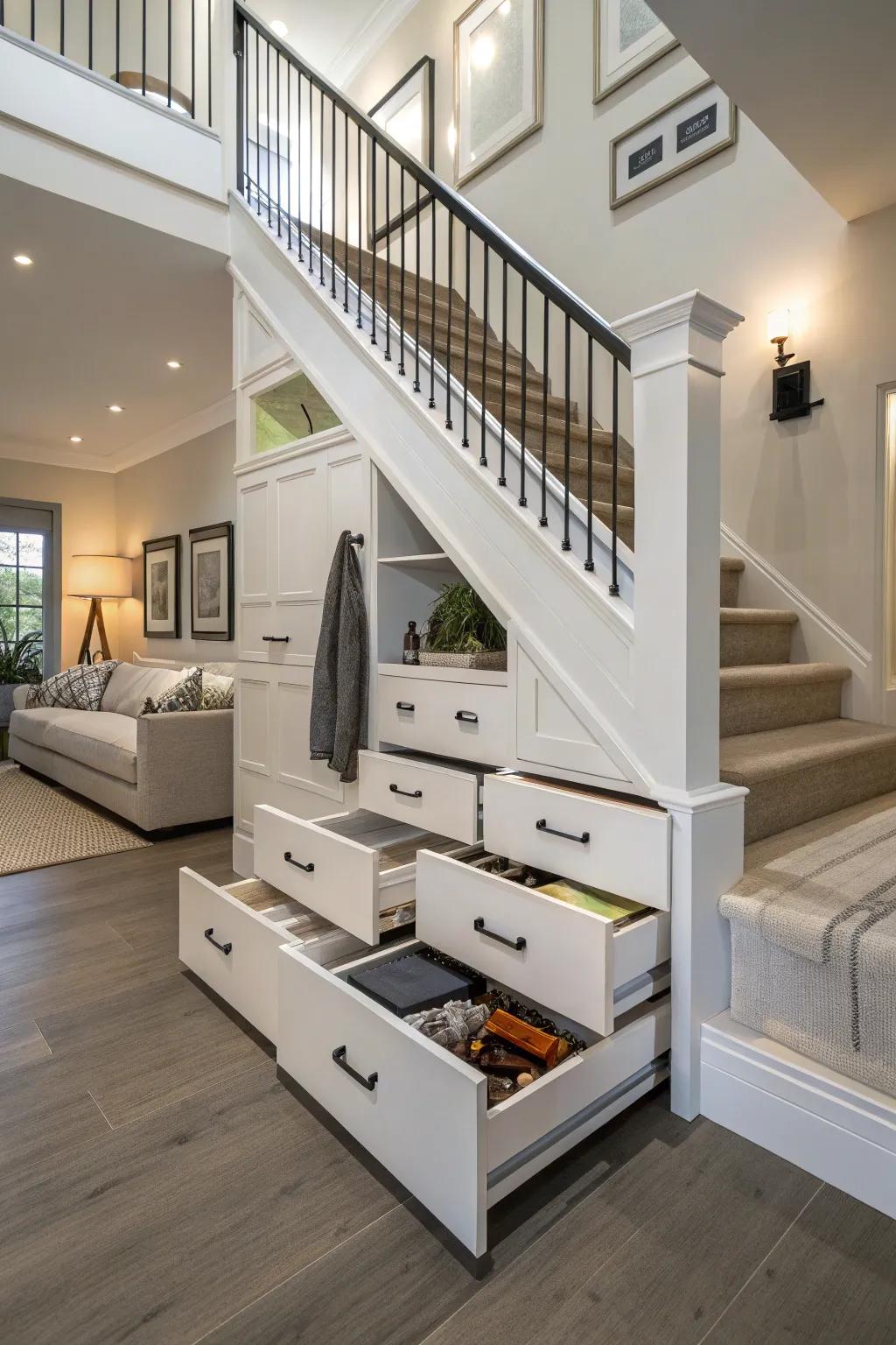 A built-in storage solution will maximize space and functionality.