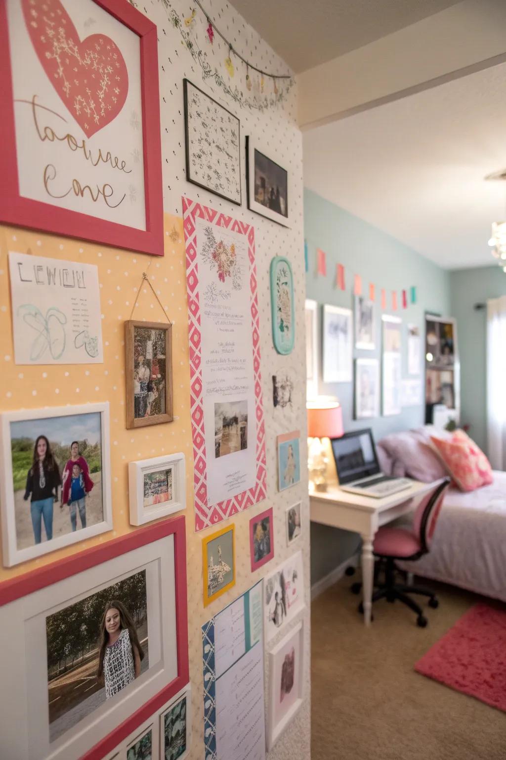 Personalized wall art adds a unique touch to a teen girl's bedroom.