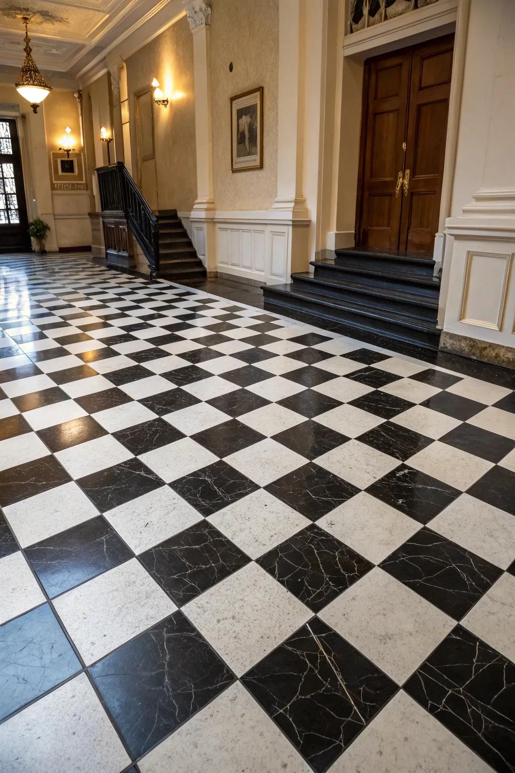 Bring nostalgia into your space with a checkerboard floor.