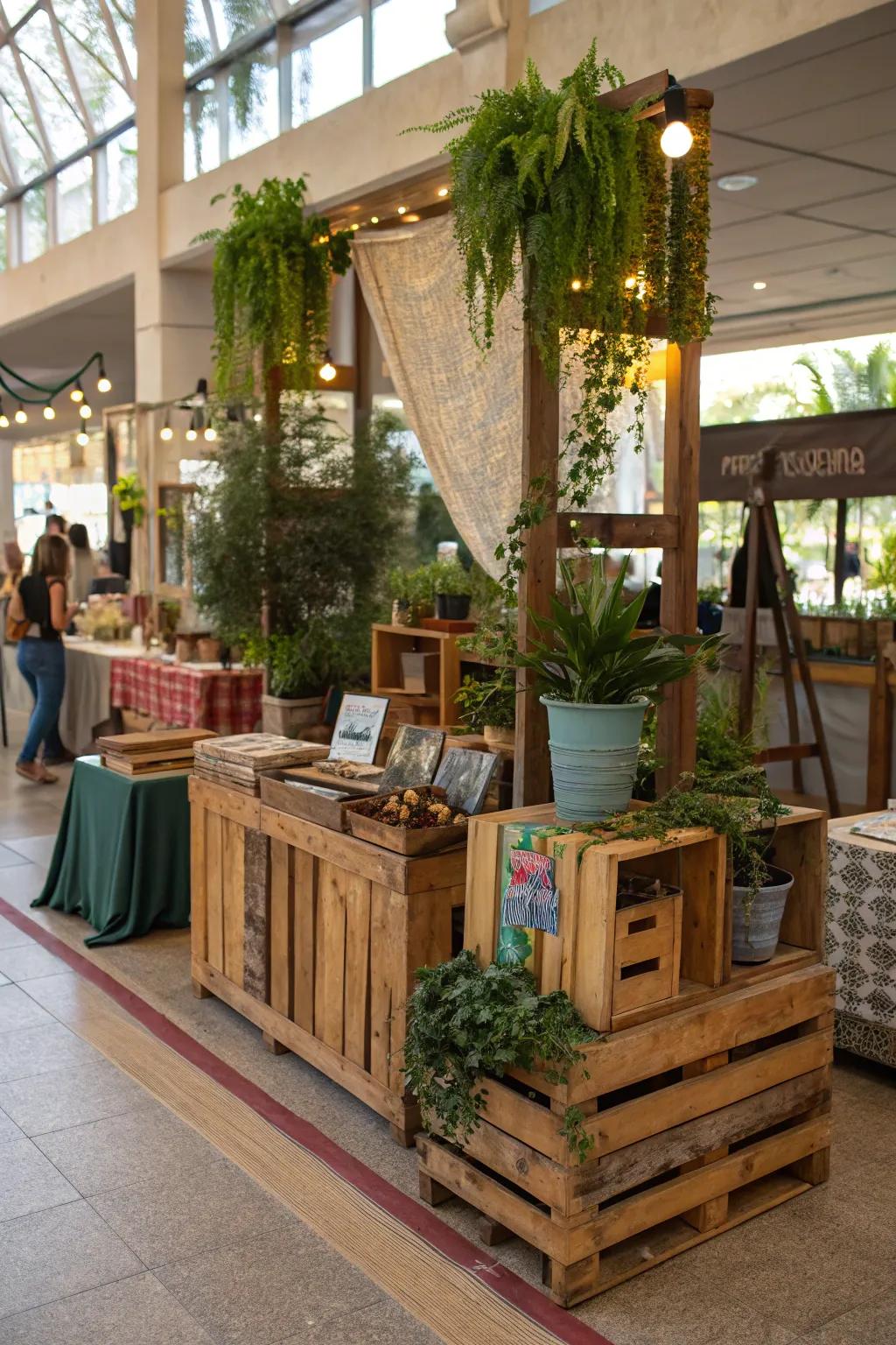 Eco-conscious booth layout using recycled materials.