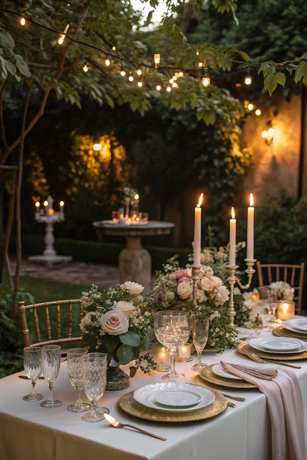 Enjoy a romantic candlelit dinner in a beautiful garden setting.