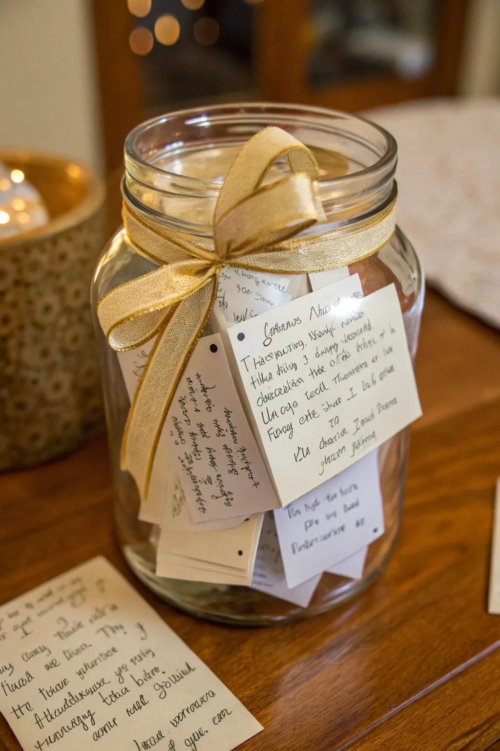 A reminiscence container overflowing with heartfelt notes from loved ones.