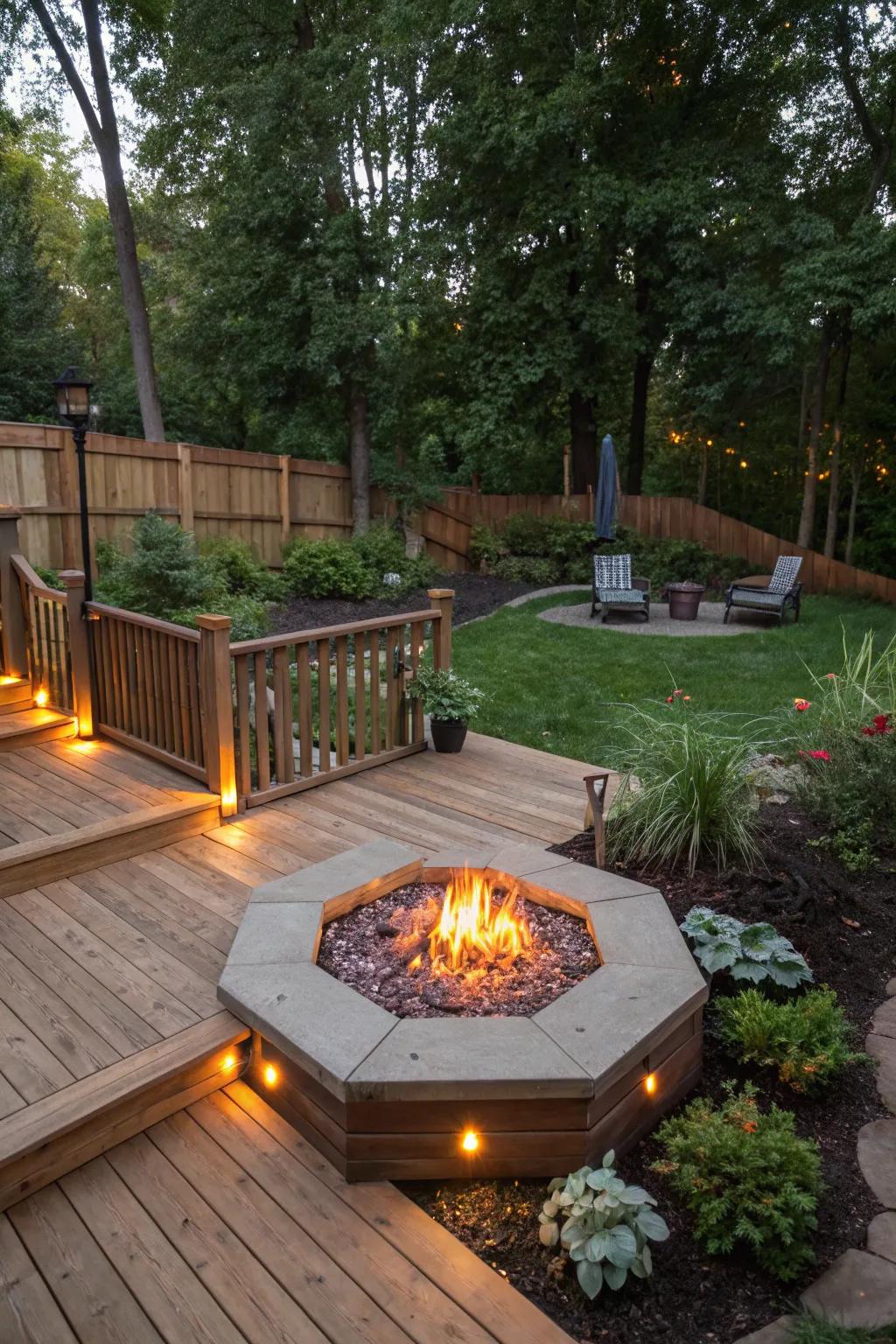 A snug deck featuring a fire source for warmth and community.