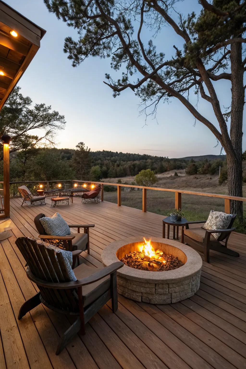 A fire pit brings warmth and ambiance to your deck.