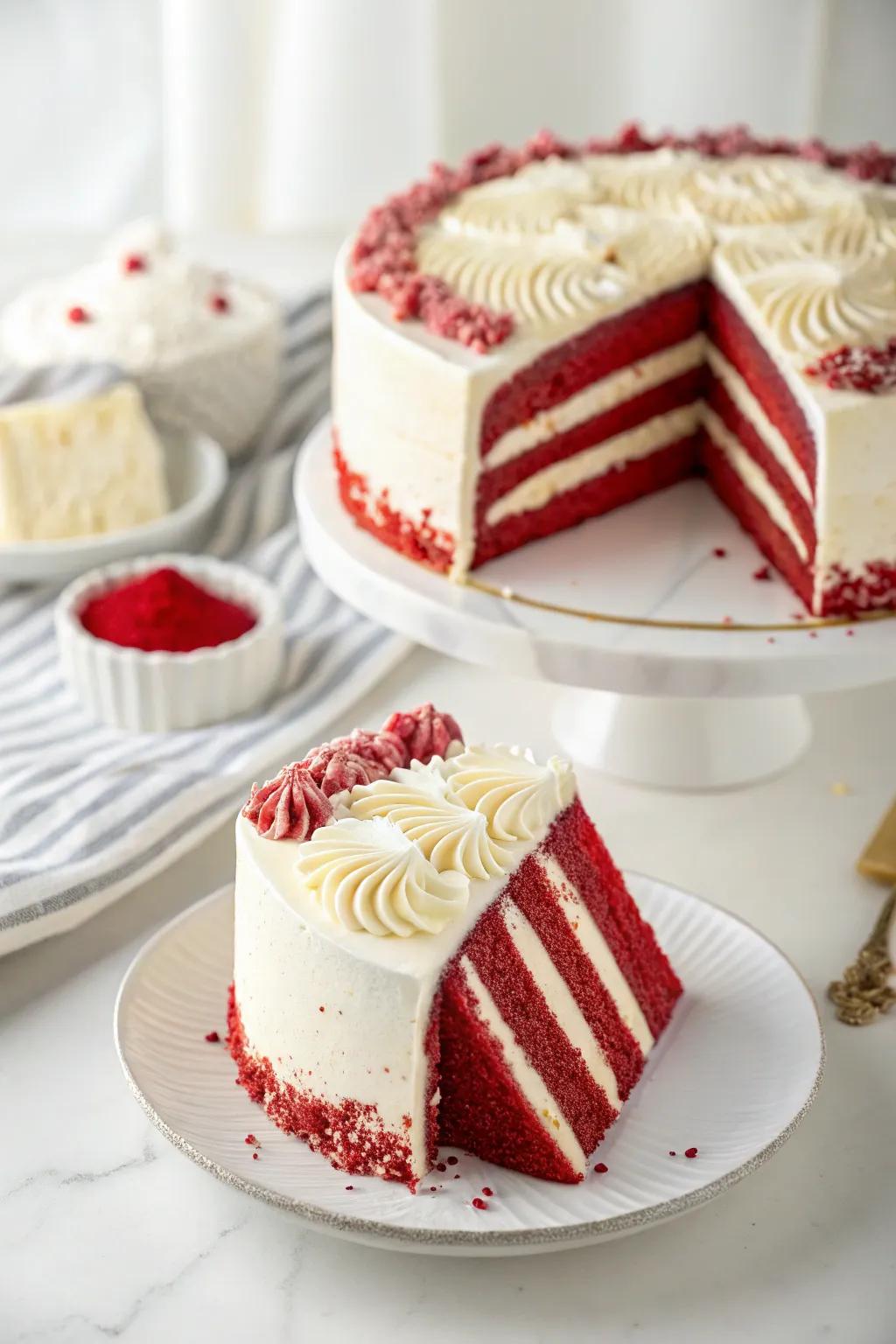 An all-star tiered cake showcasing its colors with each slice.